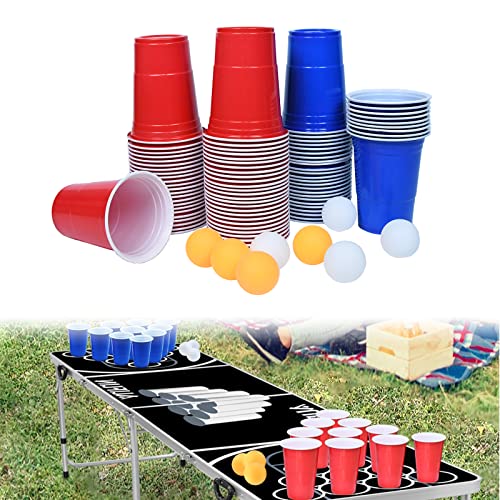 LZQ Beer Pong Becher Set, Bierpong Becher Beerpongbecher mit Bällen, Wiederverwendbare 100 Partybecher und 10 Bällen für Weihnachten Geburtstag Festivals Hochzeit Party Trinkspiele von LZQ