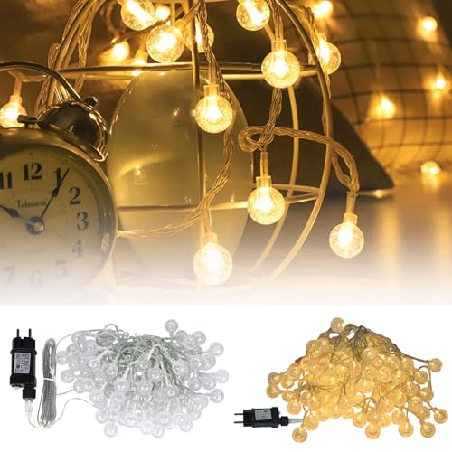 LZQ LED Lichterkette Kugeln Aussen Warmweiß Kugellichterkette mit 8 Modi, 20M 160 Leds Transparent Lichterketten außen/innen mit Stecker für Party Deko, Terrasse, Balkon,Weihnachtsbeleuchtung (20M) von LZQ