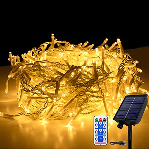 LZQ Solar Eisregen Lichterkette Warmweiß, 10M 400 LED Solar Lichterketten Weihnachtsbeleuchtung für Außen und Innen, mit 8 Modi Fernbedienung Timer, Wasserdicht Weihnachten Deko für Balkon Terrasse von LZQ