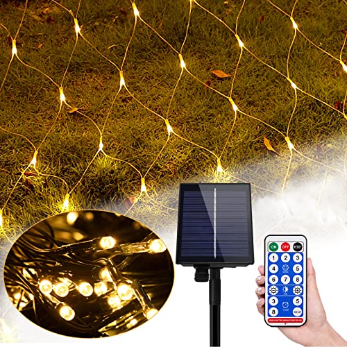 LZQ Solar Lichtervorhang 3x2m Lichternetz Außen Warmweiß, Solar Lichterkette 250LED mit 8 modi Timer, Wasserdicht IP44 Weihnachtsbeleuchtung für Weihnachts Halloween Party Garten Deko von LZQ