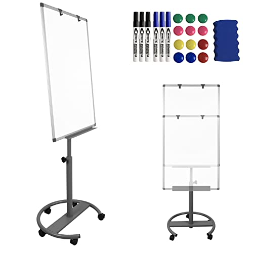 LZQ Whiteboard Magnetisch Flipchart Ständer, White Board auf Rollen, Mobil Whiteboards Höhenverstellbar, mit 2 Flipchart Haken, 6 Whiteboard-Marker, 12 Magneten, 1 Radiergummi, 1 Ablage von LZQ