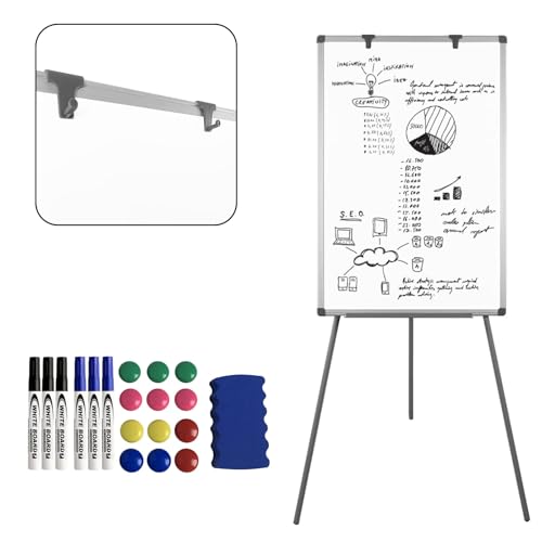 LZQ Whiteboard Magnetisch Flipchart Ständer, White Board mit Dreibein Ständer, Mobil Whiteboards Höhenverstellbares, mit 1 Radiergummi, Ablage, 2 Flipchart Haken, 6 Whiteboard-Marker, 12 Magneten, von LZQ