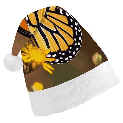 LZQPOEAS Weihnachtsmütze für Erwachsene, Plüsch, weich, Weihnachtsmütze, Monarch-Schmetterling, Weihnachtsmannmützen für Party, Urlaub von LZQPOEAS