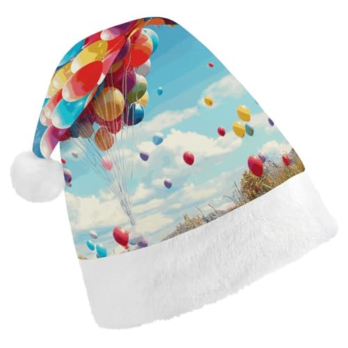 LZQPOEAS Weihnachtsmütze für Erwachsene, Plüsch, weiche Weihnachtsmütze, bunte Luftballons, Weihnachtsmannmützen für Party, Urlaub von LZQPOEAS