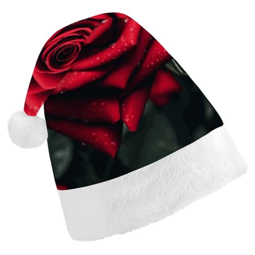 LZQPOEAS Weihnachtsmütze für Erwachsene, Plüsch, weiche Weihnachtsmütze, rote Rose, Weihnachtsmannmützen für Party, Urlaub von LZQPOEAS