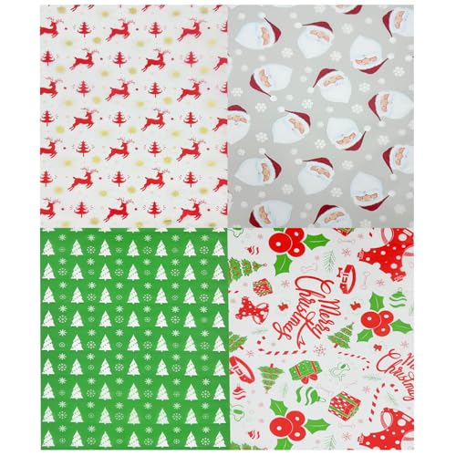 20 Blatt Weihnachtsseidenpapier zum Verpacken von Geschenken, 50 x 35 cm Seidenpapier, 4 Weihnachtsdesigns, Geschenkpapier zum Basteln von Weihnachtsgeschenken von LZRinue