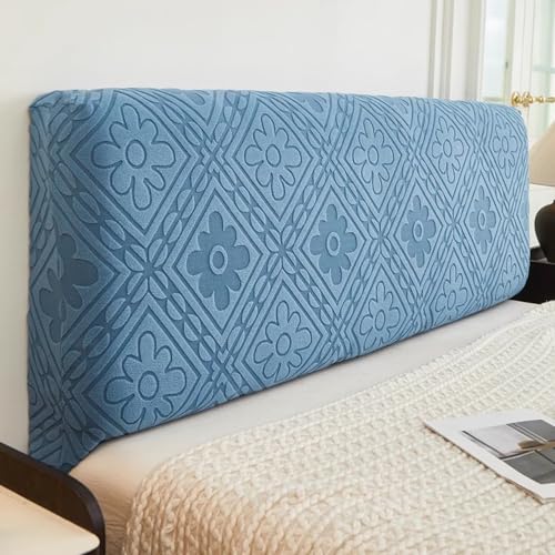 LZTET Bettkopfteil Hussen,Dehnbare Kopfteilbezug,All-Inclusive-Design Einfarbiger Elastischer Schutz,Weicher Samtstoff,Staubdichte SchutzhüLle FüR Schlafzimmer Kopfteil(150cm,Blue A) von LZTET