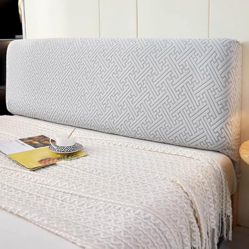 LZTET Bettkopfteil Hussen,Weicher Strecken Jacquard-Samtstoff Staubdicht,All-Inclusive Kopfteil Husse,Bett Kopfteil Bezug Dehnbare Kopfteilbezug,FüR Full Twin Queen King Bett Kopf(150cm,Light Gray 3) von LZTET