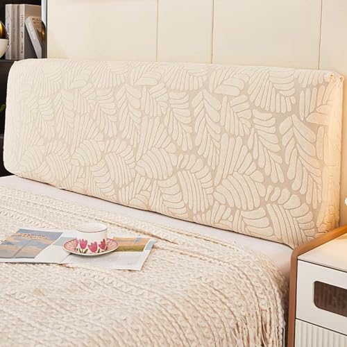 LZTET Bettkopfteil Hussen,Weicher Strecken Jacquard-Samtstoff Staubdicht,All-Inclusive Kopfteil Husse,Bett Kopfteil Bezug Dehnbare Kopfteilbezug,FüR Full Twin Queen King Bett Kopf(150cm,Off-White 1) von LZTET