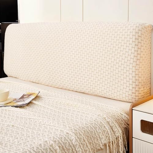 LZTET Kopfteilbezug FüR Bett,Elastischer Schutz,Weicher Jacquard-Samtstoff Staubdicht,All-Inclusive Kopfteilbezug,SchutzhüLle FüR Gepolsterte Schlafzimmer Kopfteil(150cm,Off-White 2) von LZTET