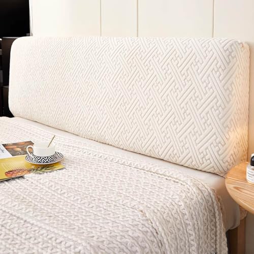 LZTET Kopfteilbezug FüR Bett,Elastischer Schutz,Weicher Jacquard-Samtstoff Staubdicht,All-Inclusive Kopfteilbezug,SchutzhüLle FüR Gepolsterte Schlafzimmer Kopfteil(150cm,Off-White 3) von LZTET