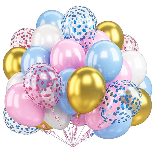 50 Stück 30,5 cm Rosa Blau Weiß Gold Luftballons Rosa und Blau Konfetti Ballons für Hochzeit Geburtstag Festival Party Dekoration von LZVPL