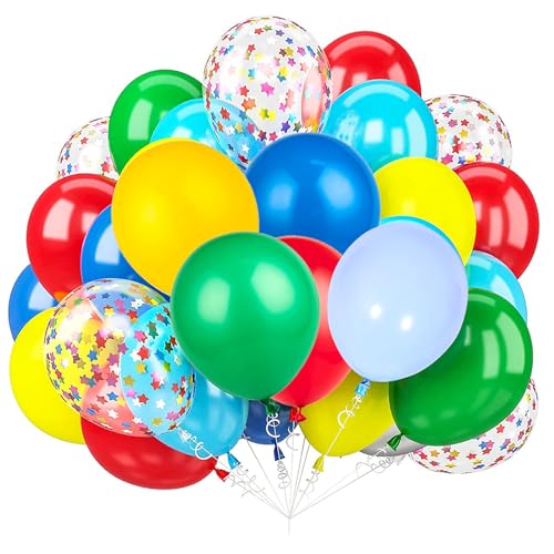 50pcs Grün Rot Gelb Blau Luftballons und Bunte Konfetti Ballons für Hochzeit Geburtstag Festival Party Dekoration Ballonbogen Kit von LZVPL