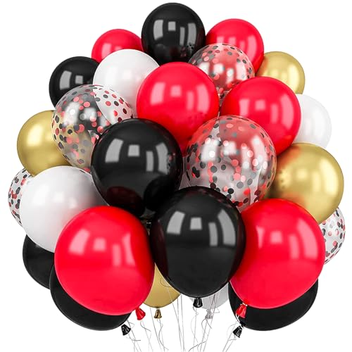 60pcs Schwarz Rot Weiß Gold Luftballons und Rot Schwarz Konfetti Ballons für Hochzeit Geburtstag Festival Party Dekoration von LZVPL