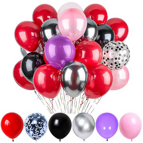 Rot Schwarz Rosa Metallic Silber Hellviolett Luftballons und Schwarz Konfetti Luftballons für Abschlussfeier Hochzeit Babyparty Geburtstag Karneval Party Dekoration von LZVPL