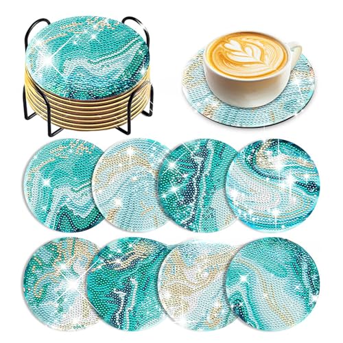 8 Stück Diamond Painting Untersetzer, Diamant Painting Getränkeuntersetzer mit Halter DIY Coasters Rund Glasuntersetzer Diamant Tassenuntersetzer für Basteln Erwachsene von LZYDKH