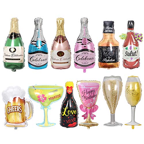 JUMRHFAN 12PC Aluminiumfolie Helium Mylar Luftballons, Champagnerflasche Wasserstoff Whisky Cup Luftballons, Dekorationszubehör für Geburtstagsfeier Abschlussfeier Hochzeitszeremonie von JUMRHFAN