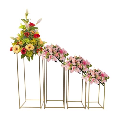 LZZYFPX Blumenständer-Set aus Metall, elegant, säulenförmig, würfelförmiger Hintergrund, Metall-Bodenständer, Garten, Hochzeitszeremonie, Home-Party-Dekoration(Gold) von LZZYFPX