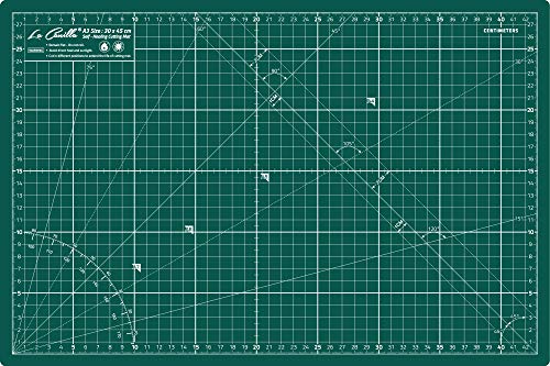 La Canilla ® - Selbstheilende Schneidematte A3 (45x30cm) Zentimeter und Zoll (beidseitig Bedruckt) 5 Schichten Recycling-PVC für Nähen, Basteln und Patchworken - Professionell Cutting Mat (Grün) von La Canilla