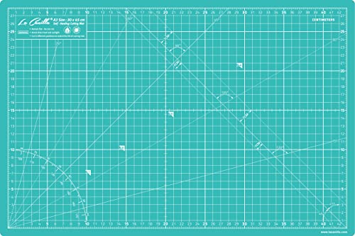 La Canilla ® - Selbstheilende Schneidematte A3 (45x30cm) Zentimeter und Zoll (beidseitig Bedruckt) 5 Schichten Recycling-PVC für Nähen, Basteln und Patchworken - Professionell Cutting Mat (Mint) von La Canilla