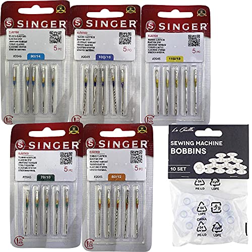 Singer Packung mit 5 Packungen Nähnadeln für Strickmaschinen, elastisch, elastisch, 130/705 H-S 2045, Stärke 70, 80, 90, 100 und 110 von La Canilla