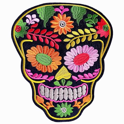 Große mexikanische bestickte Aufnäher zum Aufbügeln oder Aufnähen, viele Varianten (Calavera C) von La Casa di Frida