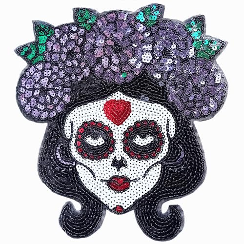 Große mexikanische bestickte Aufnäher zum Aufbügeln oder Aufnähen, viele Varianten (Calavera E) von La Casa di Frida