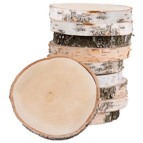 10 Stück Holzscheiben, Runde Holzplatte 17-20 cm Durchmesser, ca. 25 mm Dick, Kiefernholz, Polierte Baumscheiben für DIY, Basteln und Hochzeitsdeko, Natur Holz Log Scheiben von La Manuli