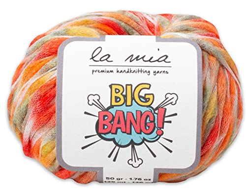 1 Knäuel La Mia Big Bang Garn, 13 % Wolle, 54 % Acryl, 33 % Polyamid, 50 g, 125 m, Kammgarn, buntes Orange, LBB01 von La Mia