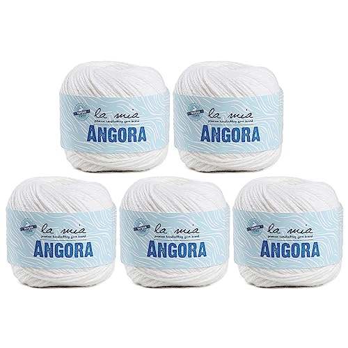 5 Knäuel La Mia Angora Wolle, insgesamt 250 g, je 50 g, 125 m, 15 % Angora, Light-Dk Premium Garne, Weiß - L001 von La Mia