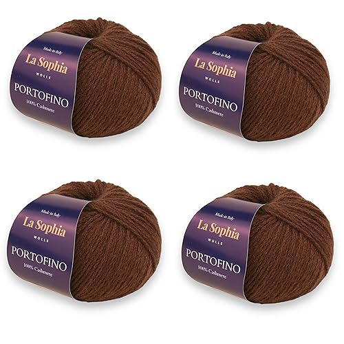 La Sophia Wolle |100% Kaschmir Portofino - 100g set (4x25g) Kaschmir Wolle zum Stricken oder Häkeln Nädelstärke:3-4,5mm (PF2695 Braun) von La Sophia WOLLE