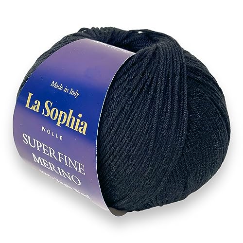 La Sophia Wolle |100% Merino Superfine (17 Mikrometer) |50g Merino Wolle zum Stricken oder Häkeln (SM0002 Schwarz) von La Sophia WOLLE