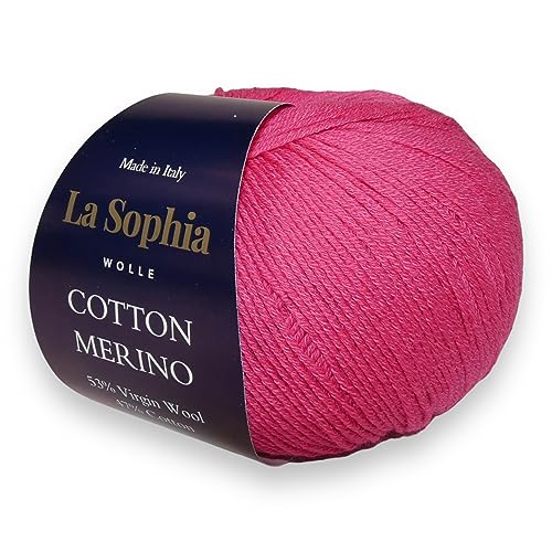 La Sophia Wolle | Baumwolle mit Merino Mischung | 50g Wolle zum Stricken oder Häkeln | Farbe CM0012-Naturweiß (CM0002 Rosarot) von La Sophia WOLLE