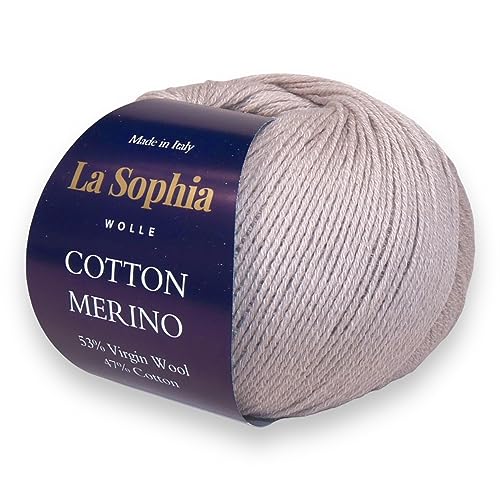 La Sophia Wolle | Baumwolle mit Merino Mischung | 50g Wolle zum Stricken oder Häkeln | Farbe CM0012-Naturweiß (CM0008 Helles Beigegrau) von La Sophia WOLLE