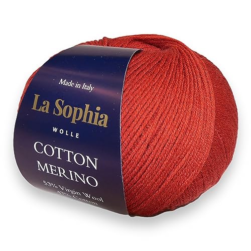 La Sophia Wolle | Baumwolle mit Merino Mischung | 50g Wolle zum Stricken oder Häkeln | Farbe CM0012-Naturweiß (CM0015 Terrakotta) von La Sophia WOLLE