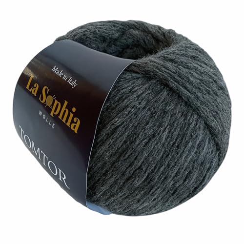 La Sophia Wolle | TOMTOR Strickgarn Schurwolle, 98% Schurwolle,2% Polyamide, Nadelstärke: 3-3.5mm, Schurwolle zum Stricken oder Häkeln (TF1095 Dunkelgrau) von La Sophia WOLLE