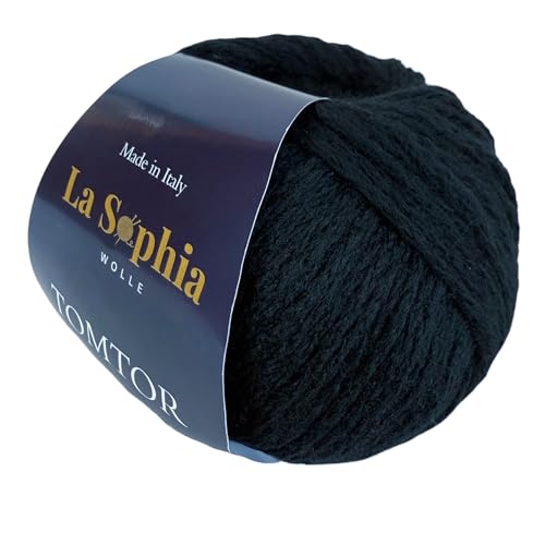 La Sophia Wolle | TOMTOR Strickgarn Schurwolle, 98% Schurwolle,2% Polyamide, Nadelstärke: 3-3.5mm, Schurwolle zum Stricken oder Häkeln (TFNERO Dunkelblau) von La Sophia WOLLE