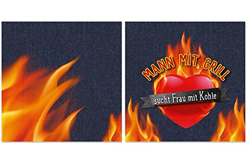 Serviette für Dich, Napkins 20 Stück 33x33 Papierserviette Mann mit Grill sucht Frau mit Kohle von La Vida