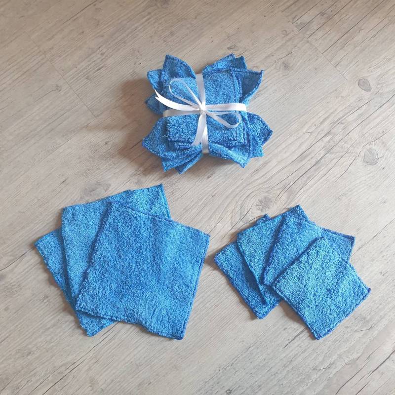 Set Aus 4 Waschbaren Babytüchern Und 3 Waschlappen, Recycelte Frottee-Baumwolle, Lagunenblau, 10x10cm 15x15cm, Upcycling, 100 % Baumwolle von LaCabaneAuxTissus