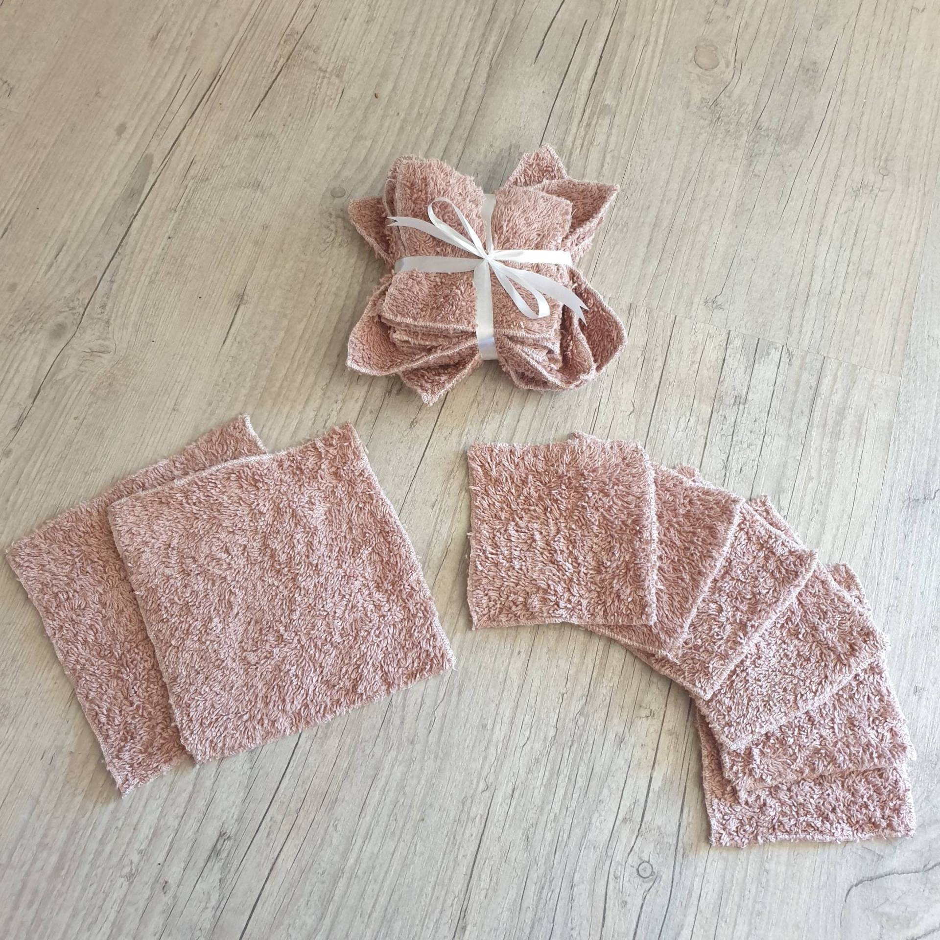 Set Mit 6 Waschbaren Babytüchern Und 2 Waschlappen, Recycelte Frottee-Baumwolle, Rosa Beige, 10x10cm 15x15cm, Upcycling, 100% Baumwolle von LaCabaneAuxTissus