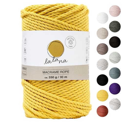 Lalana | 100% recycled | Makramee Garn Rope | große Farbauswahl | 2 mm 3 mm 5 mm | Knüpfgarn | Häkeln & Stricken & Weben | DIY | Senfgelb | 3 mm | 90 m von LaLaNa