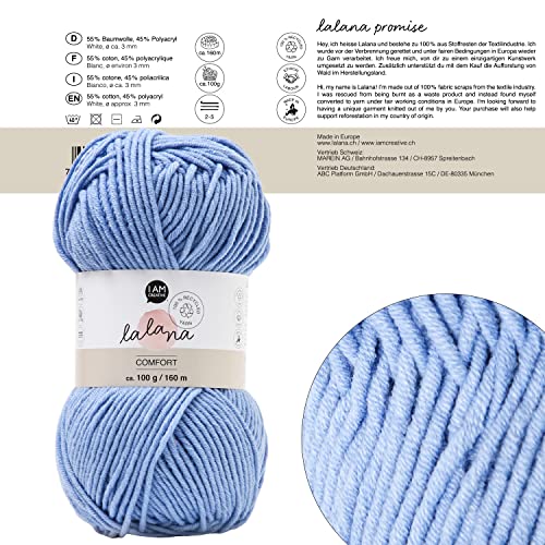 Lalana | Comfort light blue | Garn | Häkeln & Stricken & Weben | DIY | Hellblau | 100 % recycled | 3mm | 160 m | 100 g von LaLaNa