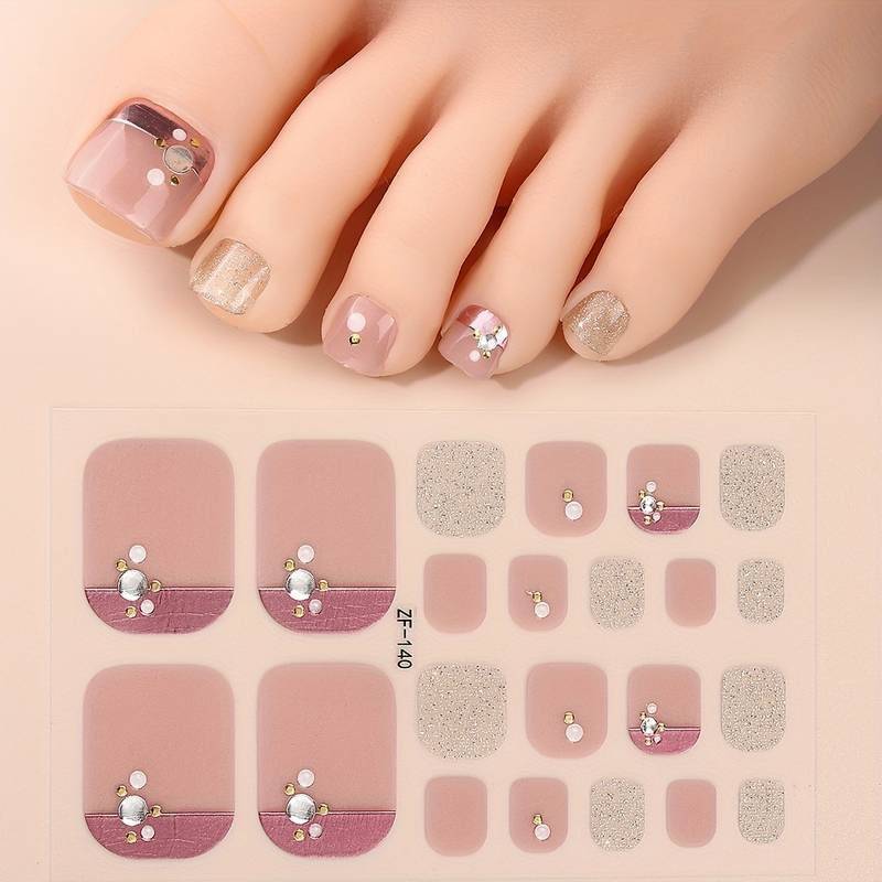 Nagelfolie Selbstklebend Mit Perle Und Strass F. Zehennägel Full Cover Nagelsticker Pediküre Steine Aufkleber Ohne Lampe 5D Weinrot Füße Diy von LaPerlaDiSaWi