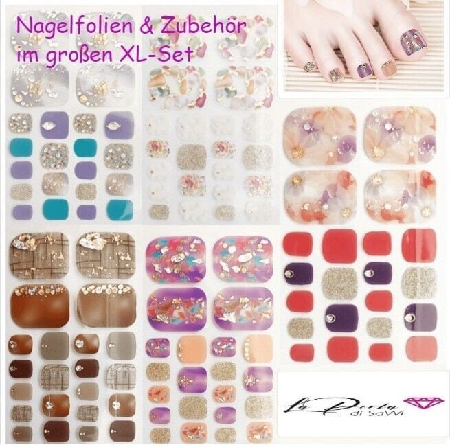 xxl-Nagelfolien-Set Selbstklebend Inkl Zubehör Exklusiv Zehennägel Full Cover Nagelsticker Pediküre Wrap Ohne Lampe Nails Diy French 27Tlg von LaPerlaDiSaWi