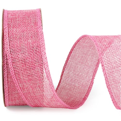 LaRibbons Juteband mit Draht, 3,8 cm x 12 m, rosa Jute-Stoffband für Frühling, Ostern, Kranz, Schleifen, Geschenkverpackungen, Baum, Outdoor-Dekoration von LaRibbons