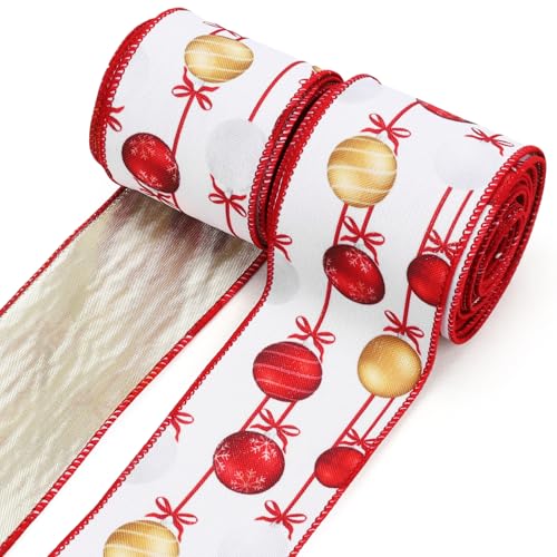 LaRibbons Juteband mit Drahtrand, 6,4 cm, 9,1 m, 2 Rollen (4,5 m / Rolle), wendbar, für Weihnachtsbaumdekoration, Kranz, Geschenkverpackung, Laternen, goldfarben von LaRibbons