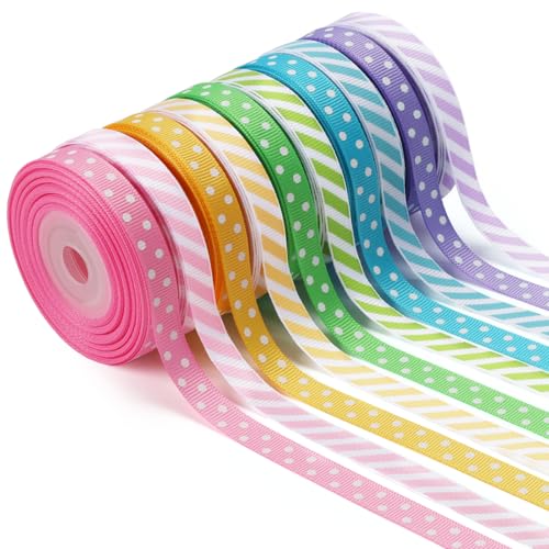 LaRibbons Ripsband-Set, Streifen und Punkte, 9,4 m, 10 Rollen, Frühlings-Oster-Bastelband für Geschenkverpackungen, Blumensträuße, Hochzeit, Party, Dekoration von LaRibbons