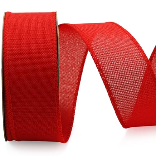 LaRibbons Rotes Leinenband mit Draht, 3,8 cm x 12 m, Juteband mit Drahtrand, für Kränze, Schleifen, Basteln, Geschenk, Baumdekoration, Heimdekoration von LaRibbons