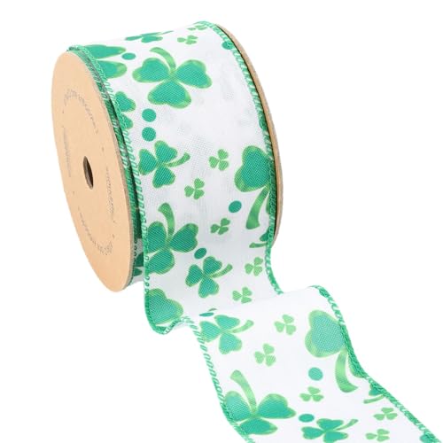 LaRibbons St. Patricks Day Band 6,3 cm x 9,1 m, grünes und weißes Kleeblattband mit Draht zum Basteln, Kranz, Schleife, Geschenkverpackung, DIY-Dekoration von LaRibbons