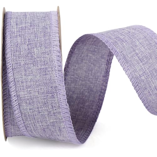 LaRibbons Violettes Leinenband mit Draht, 3,8 cm x 12 m, Juteband mit Drahtrand, für Frühlings-, Osterkränze, Schleifenbastelarbeiten, Geschenk, Baumdekoration, Heimdekoration von LaRibbons